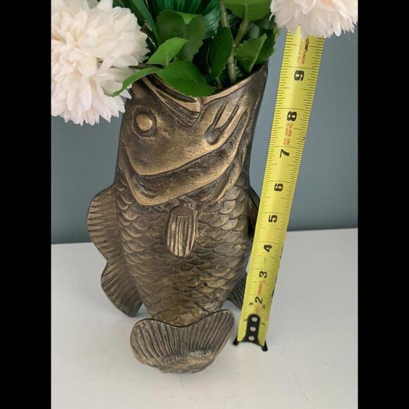 VTG Koi Fish Brass Vase Statue Sculpture Home Decor - Picture 13 of 15